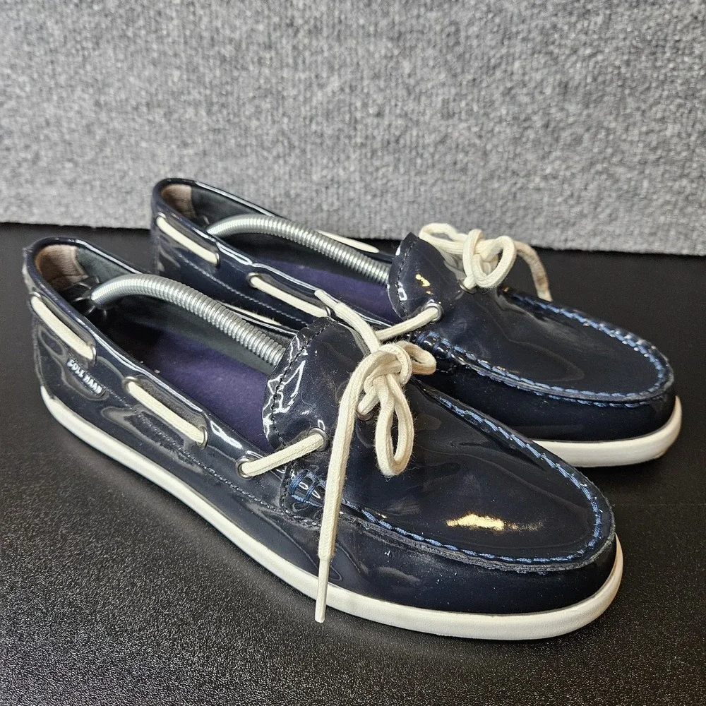 Cole Haan Women's‎ Patent Leather Boat Deck Shoes Navy Blue Size 9 Nantucket